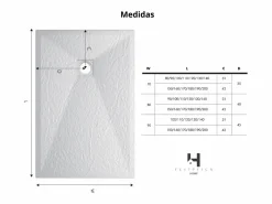 Plato de ducha 90x130 cm resina antideslizante | Carga mineral, textura piedra, | Incluye válvula y rejilla Blanco Discount