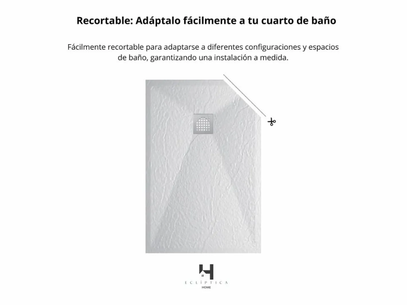 Plato de ducha 70x130 cm resina antideslizante | Carga mineral, textura piedra, | Incluye válvula y rejilla Blanco