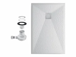Plato De Ducha|Plato Ducha Resina TITAN- Antideslizante Extraplano Ultraligero Textura pizarra Color 90X160 CM-Valvula+Rejilla Inox