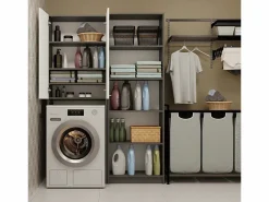 TOPESHOP POLA - Armario de Baño sobre la Lavadora - Antracita / Blanco - 64 x 30 x 180 cm Gris New