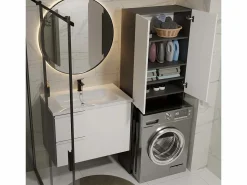 TOPESHOP POLA - Armario de Baño sobre la Lavadora - Antracita / Blanco - 64 x 30 x 180 cm Gris New