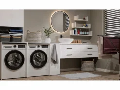 TOPESHOP POLA NP 1D - Armario para lavadora de baño con puertas 2 estantes - 95x64x88,5 cm - Blanco