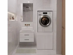 TOPESHOP POLA TWIN 1S - Mueble de baño para lavadora y secadora, mueble con cajón - 64x64x162 cm - Blanco
