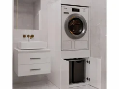 TOPESHOP POLA TWIN 1S - Mueble de baño para lavadora y secadora, mueble con cajón - 64x64x162 cm - Blanco