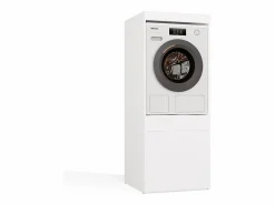 TOPESHOP POLA TWIN 1S - Mueble de baño para lavadora y secadora, mueble con cajón - 64x64x162 cm - Blanco