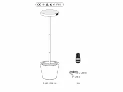 Poldina Reverso Solar L - Lámpara de pie LED solar y recargable 11,7W - Lámpara de pie para exterior e interior H.156cm^