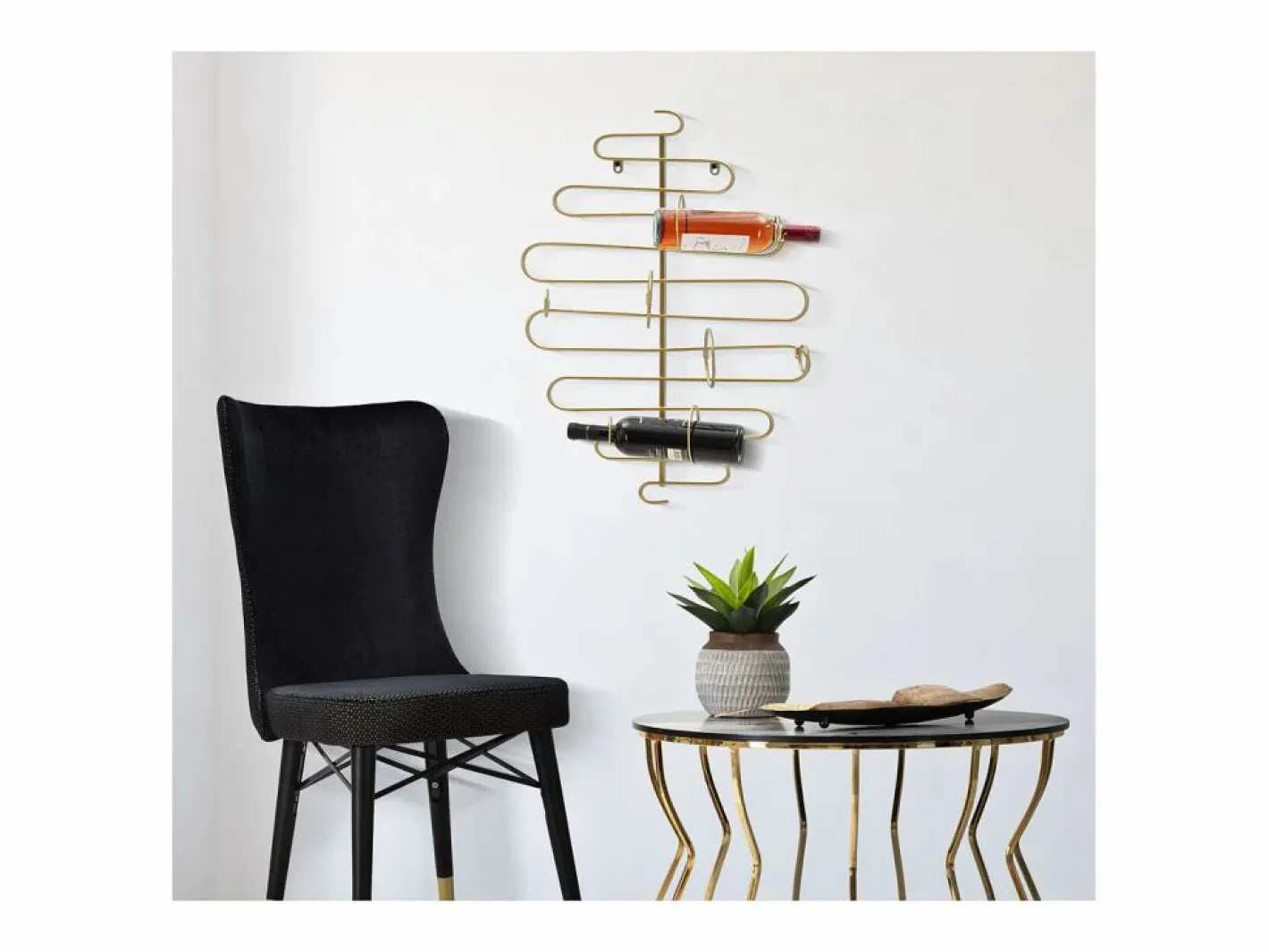 Botellero|Accesorios Para Vino Y Bar|Porta Botellas VKH326, Oro, 53x13x72 cm, Kendra Home