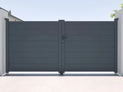 EXPERTLAND Portal eléctrico batiente de aluminio macizo - L305 x H150 cm - Antracita - NAZARIO Gris antracita New