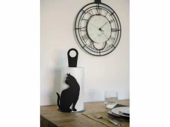 Portarrollos de papel de sobremesa de acero con diseño gato , capacidad para 1 rollo, diseño elegante para salón y cocina, fabricado en Italia. Negro Best