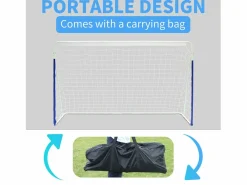 Portería de fútbol plegable portátil con base de metal, red resistente, ideal para entrenamiento en exteriores e interiores, (240 x 150 x 90 cm) Azul Sale