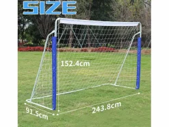 Portería de fútbol plegable portátil con base de metal, red resistente, ideal para entrenamiento en exteriores e interiores, (240 x 150 x 90 cm) Azul Sale
