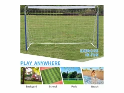 Portería de fútbol plegable portátil con base de metal, red resistente, ideal para entrenamiento en exteriores e interiores, (240 x 150 x 90 cm) Azul Sale
