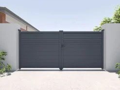 Portón batiente eléctrico de aluminio persiana Ancho 305 x Alt. 166 cm antracita VIAZO^EXPERTLAND Best