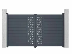 EXPERTLAND Portón batiente eléctrico de aluminio Ancho 305 x Alt. 181 cm antracita GREGOR Gris antracita Discount