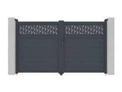 EXPERTLAND Portón batiente eléctrico de aluminio Ancho 305 x Alt. 181 cm antracita BAZIO Gris antracita Sale