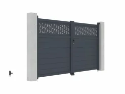EXPERTLAND Portón batiente eléctrico de aluminio Ancho 305 x Alt. 181 cm antracita BAZIO Gris antracita Sale