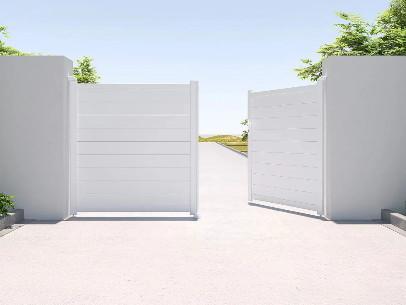 EXPERTLAND Portón de aluminio Ancho 305 x Alt. 181 cm NAZARIO Blanco New