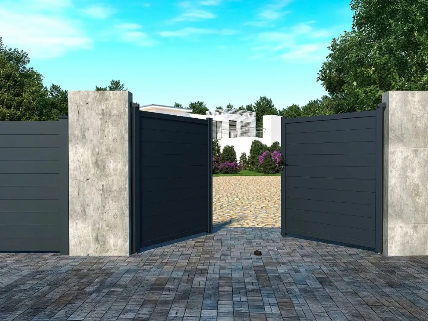EXPERTLAND Portón de aluminio color antracita Ancho 300 x Alt. 173 cm NAZARIO Gris antracita Hot