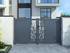 EXPERTLAND Portón eléctrico batiente de aluminio Ancho 350 x Alt. 179 cm antracita LABRIT II Gris antracita Best