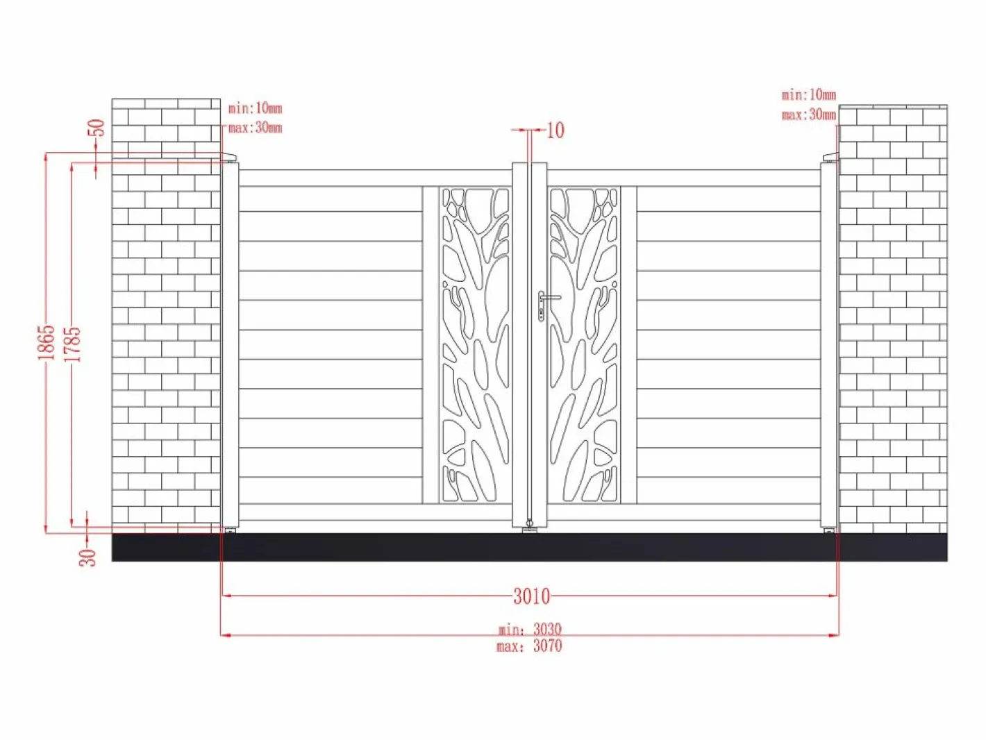 EXPERTLAND Portón|Portón eléctrico batiente de aluminio Ancho 300 x Alt. 179 cm antracita LABRIT II