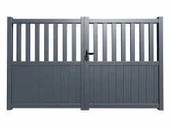 EXPERTLAND Portón|Portón eléctrico batiente de aluminio calado Ancho 314 x Alt. 120/140 cm antracita TARNOS II