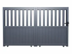 EXPERTLAND Portón eléctrico corredera aluminio calado Ancho 343 x Alt. 149 cm antracita TARNOS II Gris antracita Discount