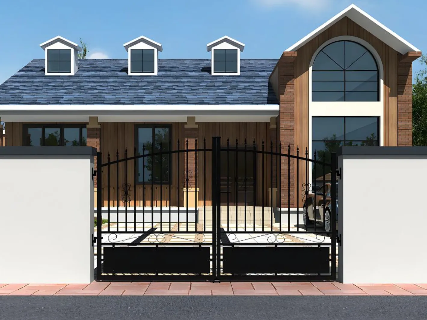 EXPERTLAND Portón eléctrico de aluminio - Ancho 317 x Alt. 183 cm NERBIS Negro Outlet