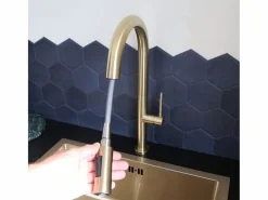 Essebagno Portofino Mezclador de lavabo con teleducha extraíble en oro cepillado Dorado Online
