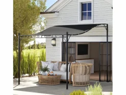 Pérgola adosada con techo impermeable, estructura metálica, color oscuro (248x298x250 cm)^ Hot