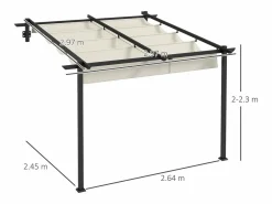 Pérgola|Pérgola adosada con techo retráctil, estructura de aluminio, color crema (297x297x230cm)