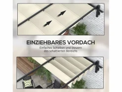 Pérgola|Pérgola adosada con techo retráctil, estructura de aluminio, color crema (297x297x230cm)