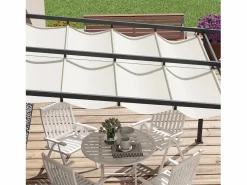 Pérgola|Pérgola adosada con techo retráctil, estructura de aluminio, color crema (297x297x230cm)
