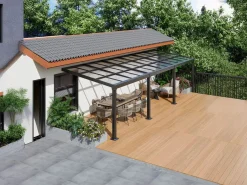EXPERTLAND Pérgola adosada con techo deslizante - 27 m² - antracita - IZEDA Gris antracita Discount