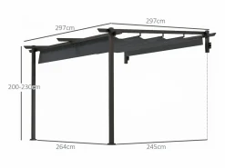 Pérgola adosada con techo retráctil, estructura de acero y poliéster, color oscuro (297x297x230cm)^ Sale