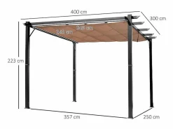 Pérgola autoportante 3 × 4 x 2.23 m - techo retráctil - lona marrón - estructura de aluminio -^DripeX Best