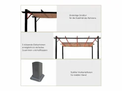 Pérgola autoportante 3 × 4 x 2.23 m - techo retráctil - lona marrón - estructura de aluminio -^DripeX Best