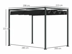 Pérgola autoportante en acero inoxidable, con techo de poliéster deslizante, 298 x 213 x 221 cm,^DripeX Best