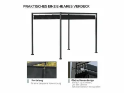 Pérgola autoportante en acero inoxidable, con techo de poliéster deslizante, 298 x 213 x 221 cm,^DripeX Best