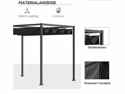 Pérgola autoportante en acero inoxidable, con techo de poliéster deslizante, 298 x 213 x 221 cm,^DripeX Best