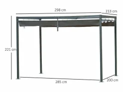 DripeX Pérgola autoportante en metal 298 x 213 x 221 cm, con techo abatible - lona corrediza - Gris Outlet