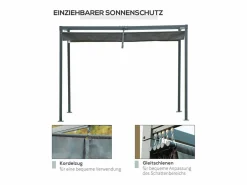 DripeX Pérgola autoportante en metal 298 x 213 x 221 cm, con techo abatible - lona corrediza - Gris Outlet