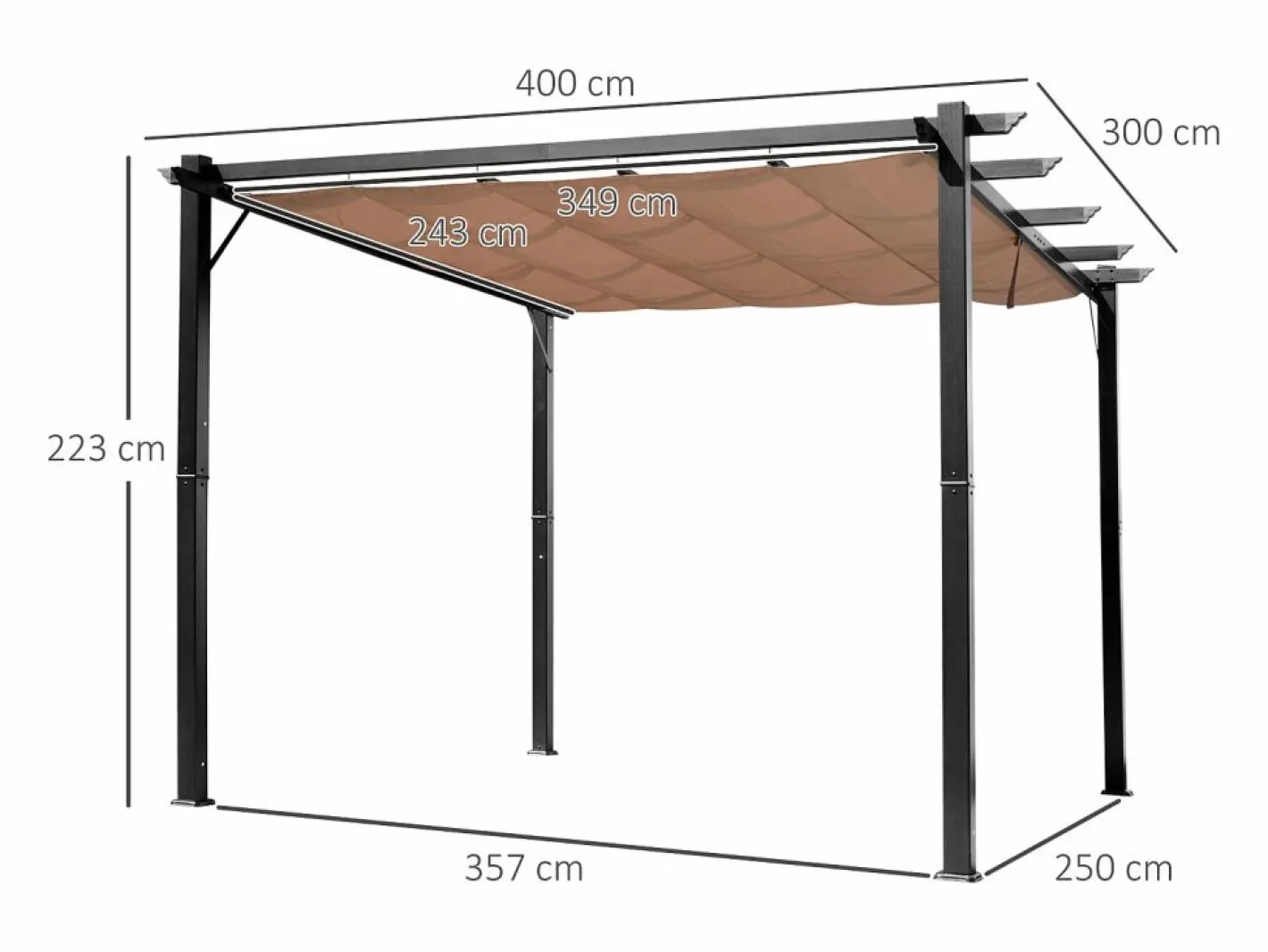 Pérgola|Pérgola Bioclimática Autoportante 3x4 m – Techo de Tela Retráctil de Aluminio – Toldo Ajustable para Terraza, Resistente a UV e Impermeable para Jardín