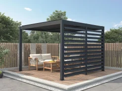 Pérgola bioclimática autoportante en aluminio 12 m² antracita con celosía - AMADORA^EXPERTLAND Best