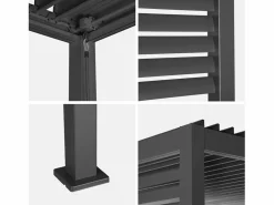Sweeek Pérgola bioclimática de aluminio y acero con lamas orientables y Negro Outlet