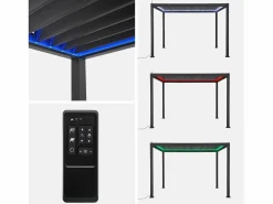 Sweeek Pérgola bioclimática triomphe 3x4m led + toldo de 4m antracita Negro Hot