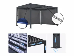 Habitat et jardin Pérgola|Pérgola bioclimática "Windsor premium" con led y 2 persianas de aluminio - 3 x 4 m -