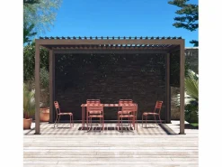 Sweeek Pérgola bioclimática 3x4m con 2 toldos verticales de 3m y 4m madera Marru00f3n Online