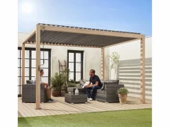 Pérgola bioclimática 3x4m de aluminio con lamas orientables madera^Sweeek