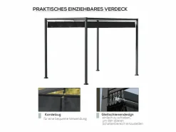 Pérgola|Pérgola con techo corredizo, de metal, color y gris (298x213x221cm)