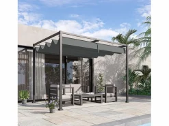 Pérgola con techo corredizo, de metal, color , poliéster resistente a la intemperie (298x213x221cm) Gris Best
